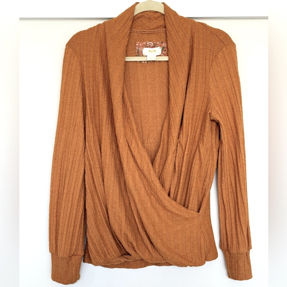 Anthropologie Maeve Rafela Hacci Surplice Faux Wrap Sweater Top Warm Medium
